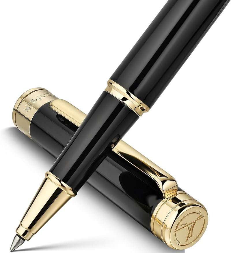 MCNTEIK Black Lacquer Rollerball Pen - Stunning Luxury Pen, 24K Gold Plating, Schmidt Refill, Precision Flow Ink, Best Roller Ball Gift Set for Men & Women, Professional, Executive Fancy, Nice Pens - Image 1